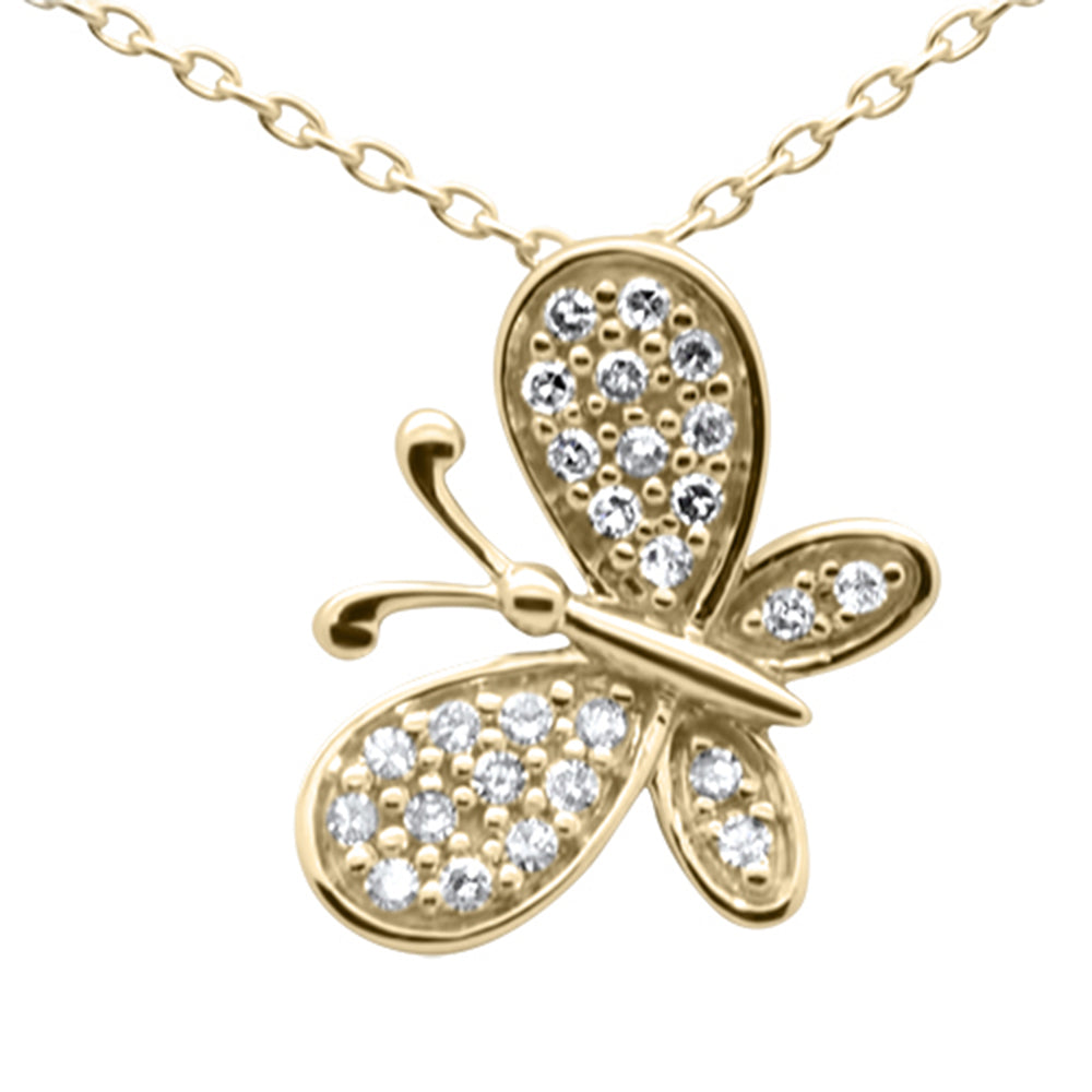 ''SPECIAL! .14ct G SI 14K Yellow Gold Diamond Butterfly Pendant NECKLACE''