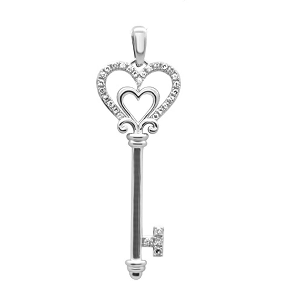 ''SPECIAL! .13ct G SI 14K White GOLD Diamond Heart Key Pendant''