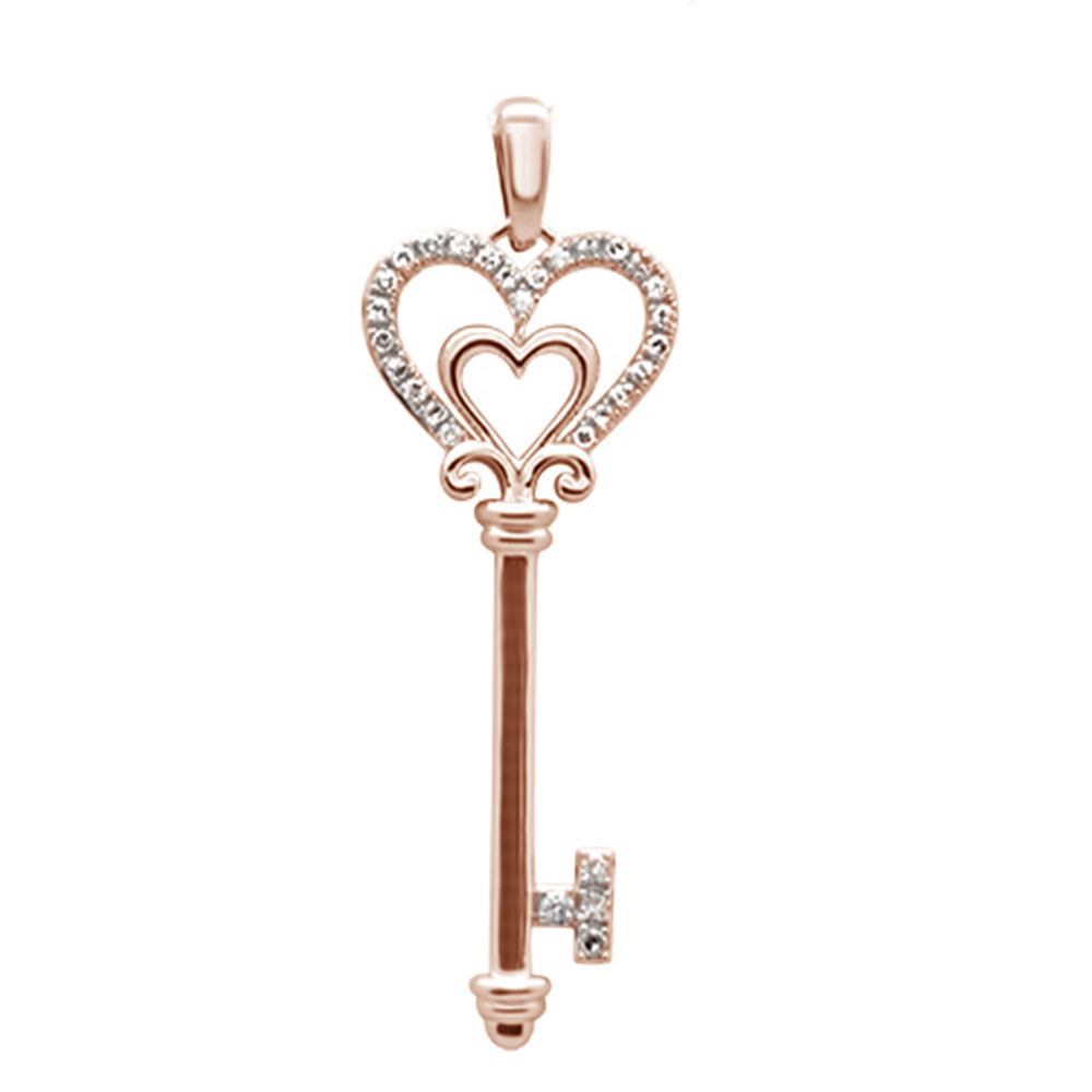 ''SPECIAL!  .13ct G SI 14K Rose GOLD Diamond Heart Key Pendant''