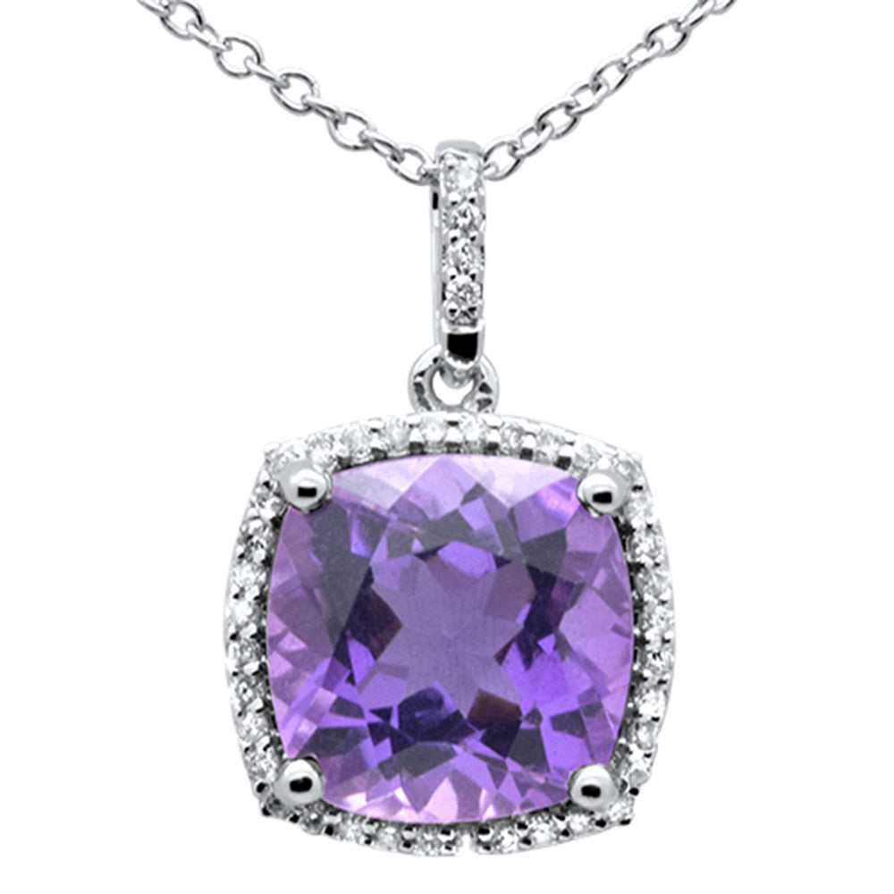 ''SPECIAL! 3.12ct G SI 14K White Gold DIAMOND & Amethyst Gemstone Halo Pendant Necklace 18'''' Chain''