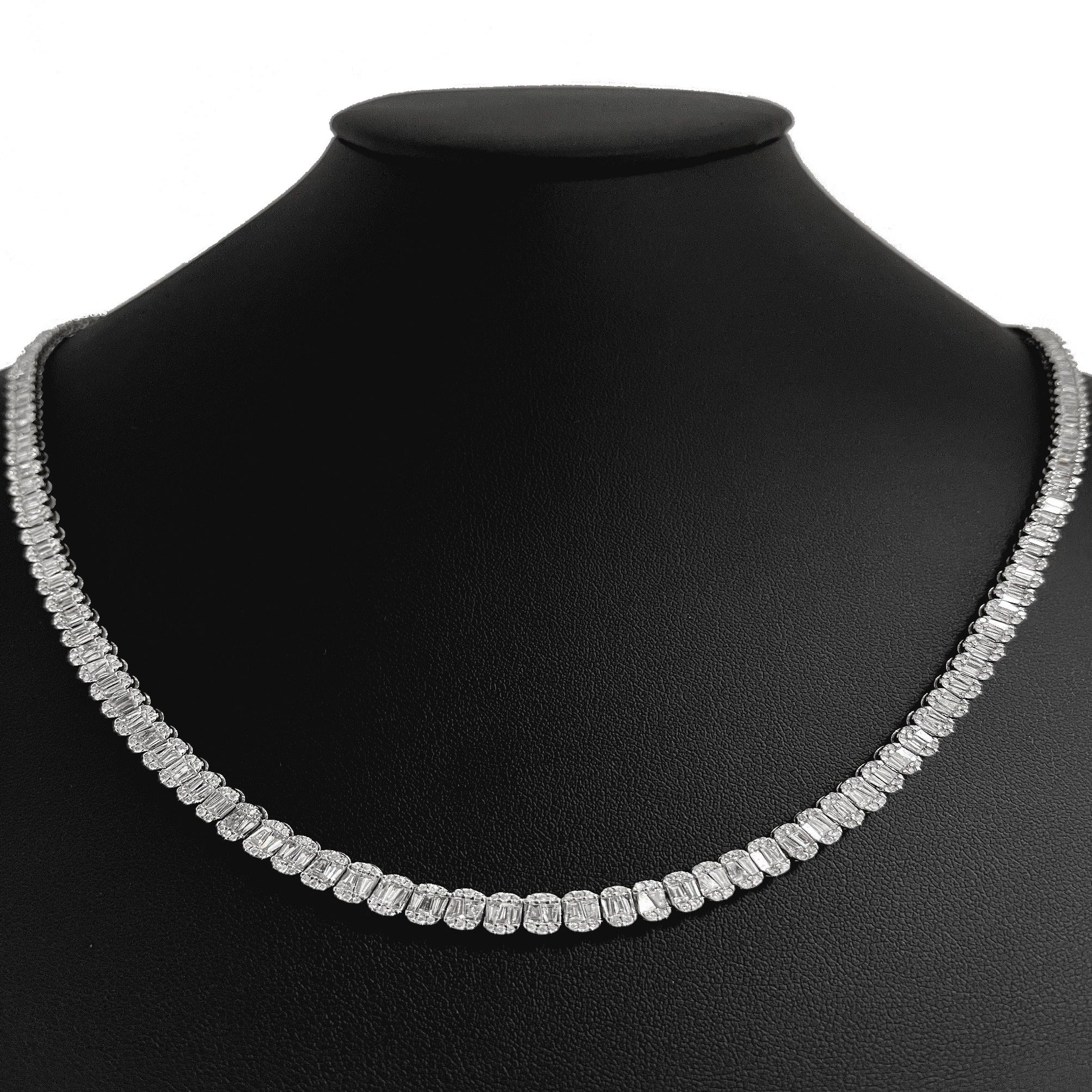 ''SPECIAL! 11.55ct G SI 14K White Gold Round & Baguette DIAMOND Tennis Necklace 22'''' Long''