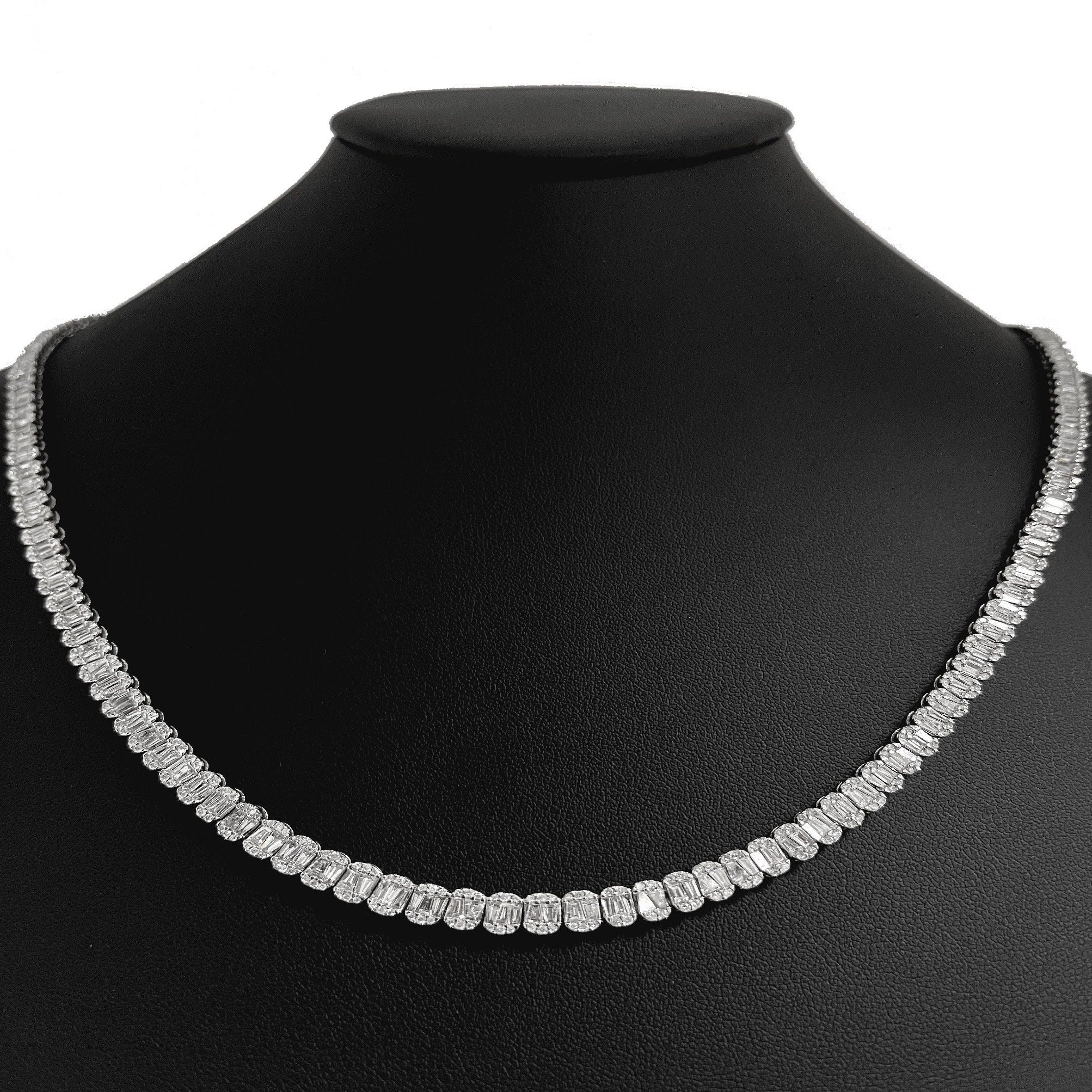 ''SPECIAL! 11.55ct G SI 14K White GOLD Round & Baguette Diamond Tennis Necklace 22'''' Long''