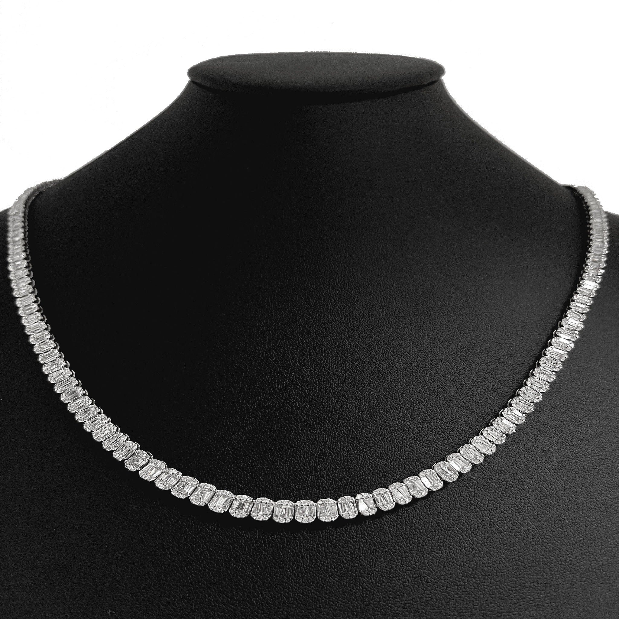 ''SPECIAL! 9.78ct G SI 14K White Gold Round & Baguette Diamond Tennis NECKLACE 22'''' Long''