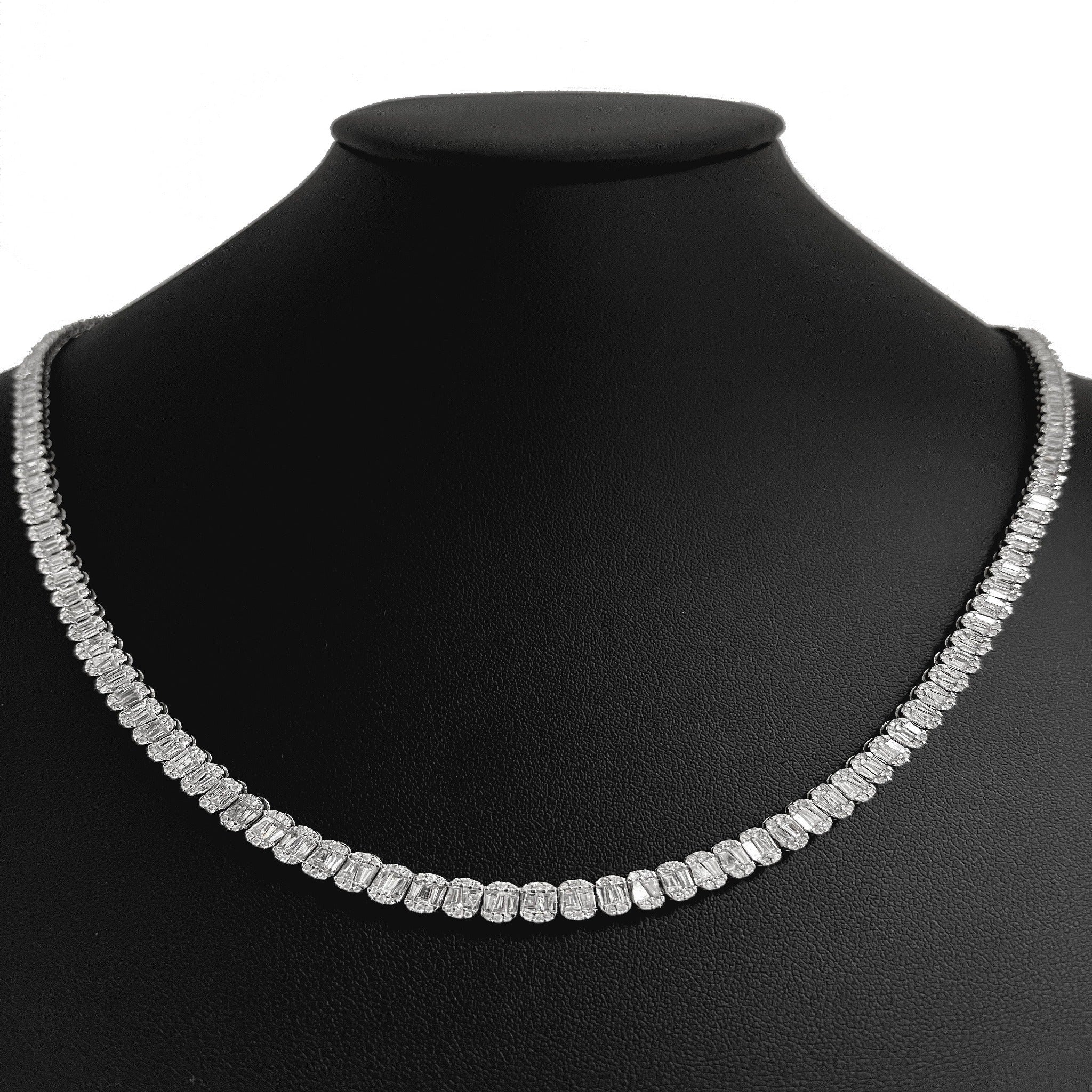''SPECIAL! 9.78ct G SI 14K White Gold Round & Baguette DIAMOND Tennis Necklace 22'''' Long''
