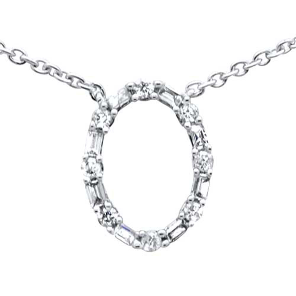 ''SPECIAL! .24ct G SI 14K White Gold Round & Baguette Diamond Oval Shape Pendant NECKLACE 16''''+2'''' ex
