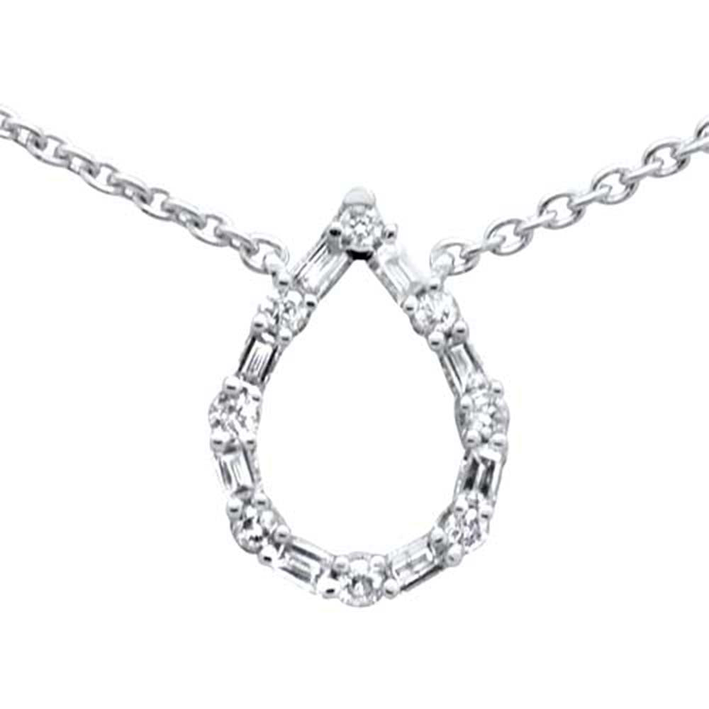 ''SPECIAL! .24ct G SI 14K White Gold Round & Baguette Diamond Pear Shape PENDANT Necklace 16''''''