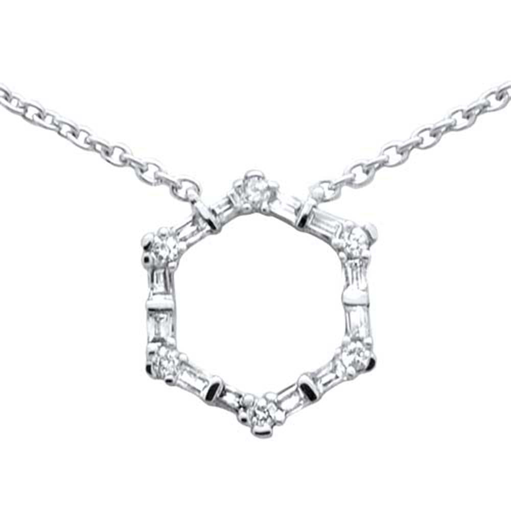 ''SPECIAL! .27ct G SI 14K White Gold Round & Baguette Diamond Geometric Shape PENDANT Necklace 16''''''