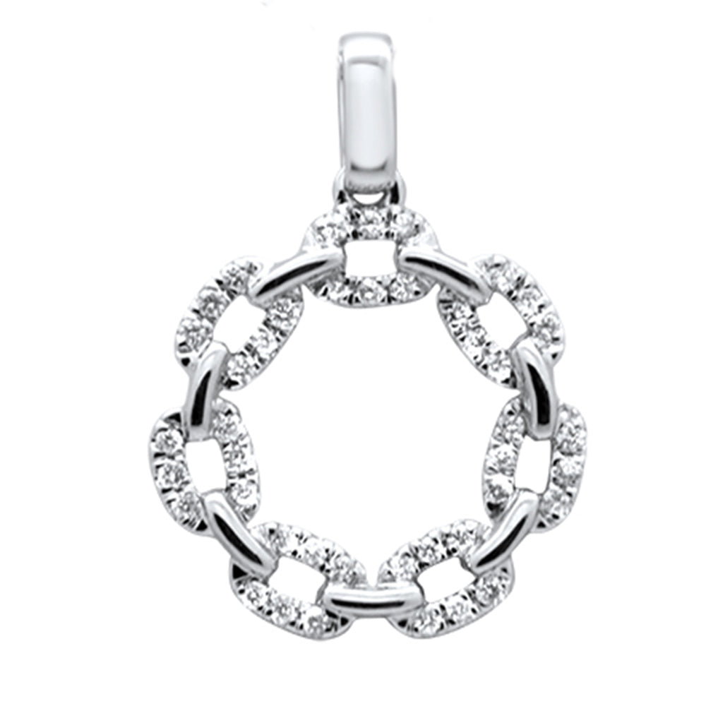 ''SPECIAL! .18ct G SI 14K White Gold Round & Baguette DIAMOND Cuban Link Circle Charm Pendant''