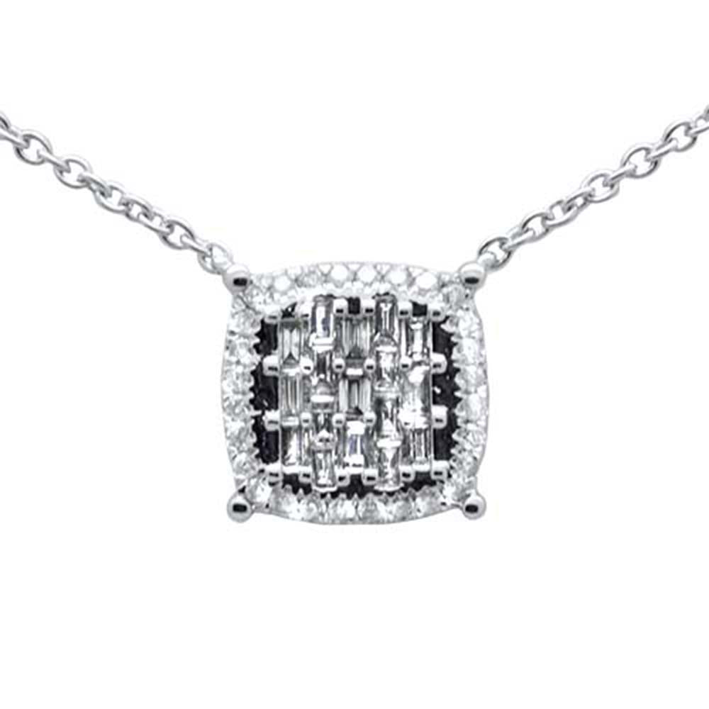 ''SPECIAL! .30ct G SI 14K White Gold Round & Baguette DIAMOND Square Shape Pendant Necklace 16''''''