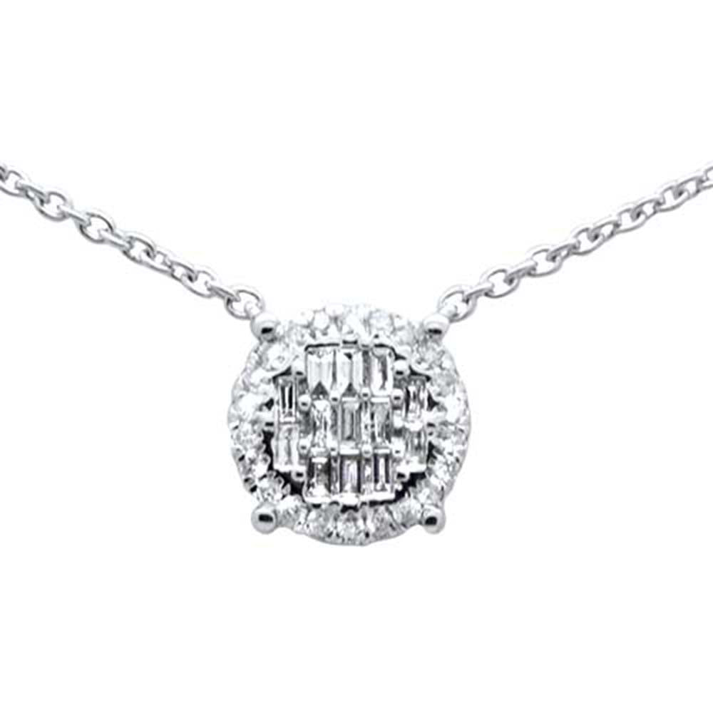 ''SPECIAL! .23ct G SI 14K White GOLD Round & Baguette Diamond Pendant Necklace 16''''''