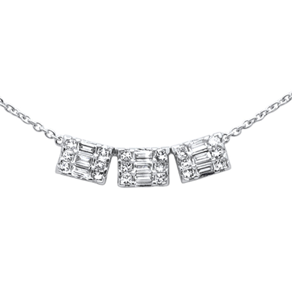 ''SPECIAL! .55ct G SI 14K White Gold Round & Baguette Diamond Three Stone Emerald Shape PENDANT Neckl