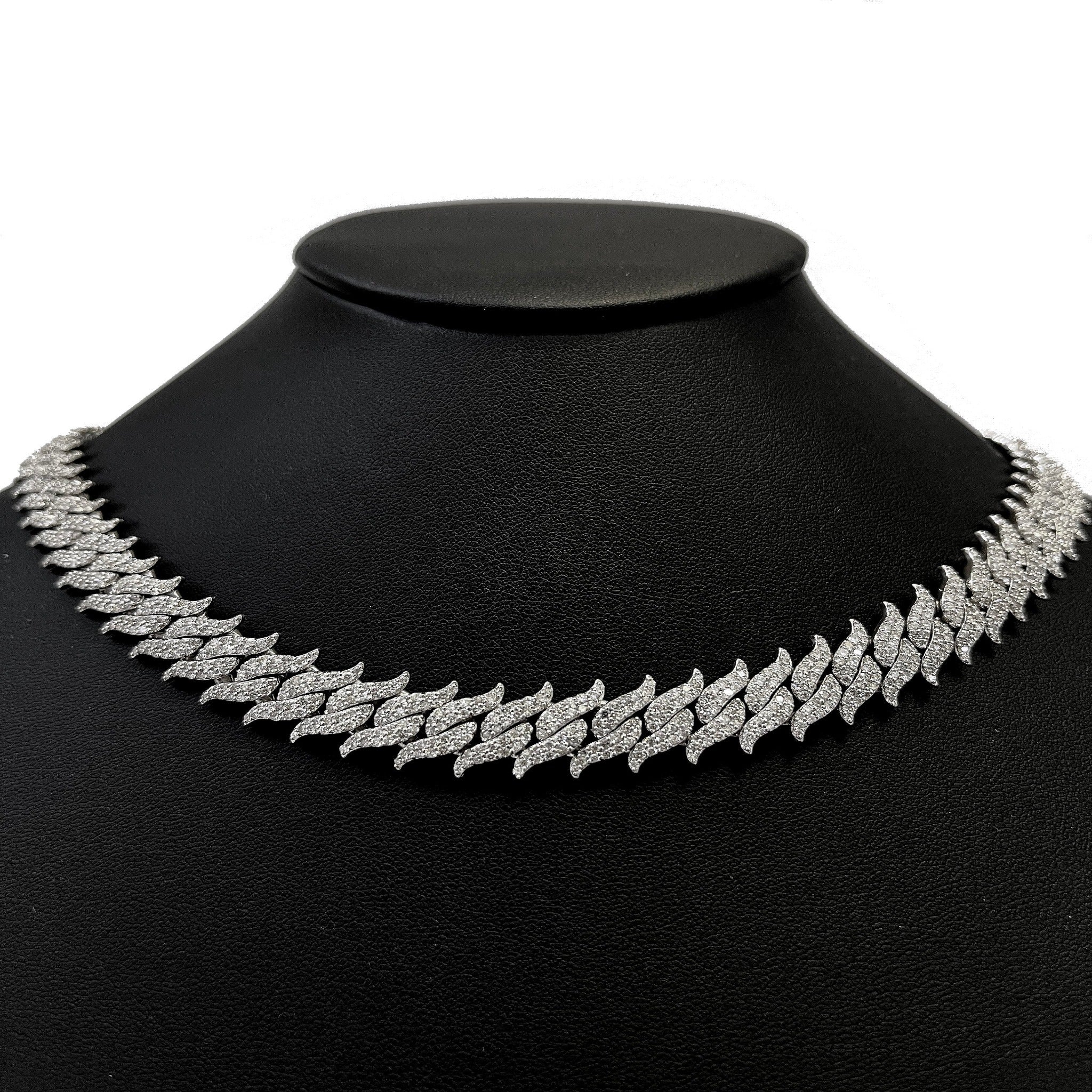 ''DIAMOND  CLOSEOUT!  13MM 20.2ct G SI 14K White Gold Diamond ICED Out Micro Pave Spiked Cuban Neckla