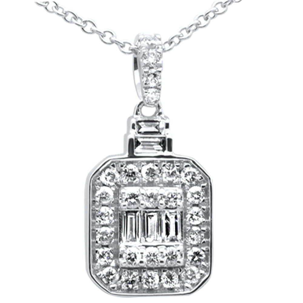 ''SPECIAL!  .34ct G SI 14K White Gold Round & Baguette Diamond Pendant NECKLACE 18''''''