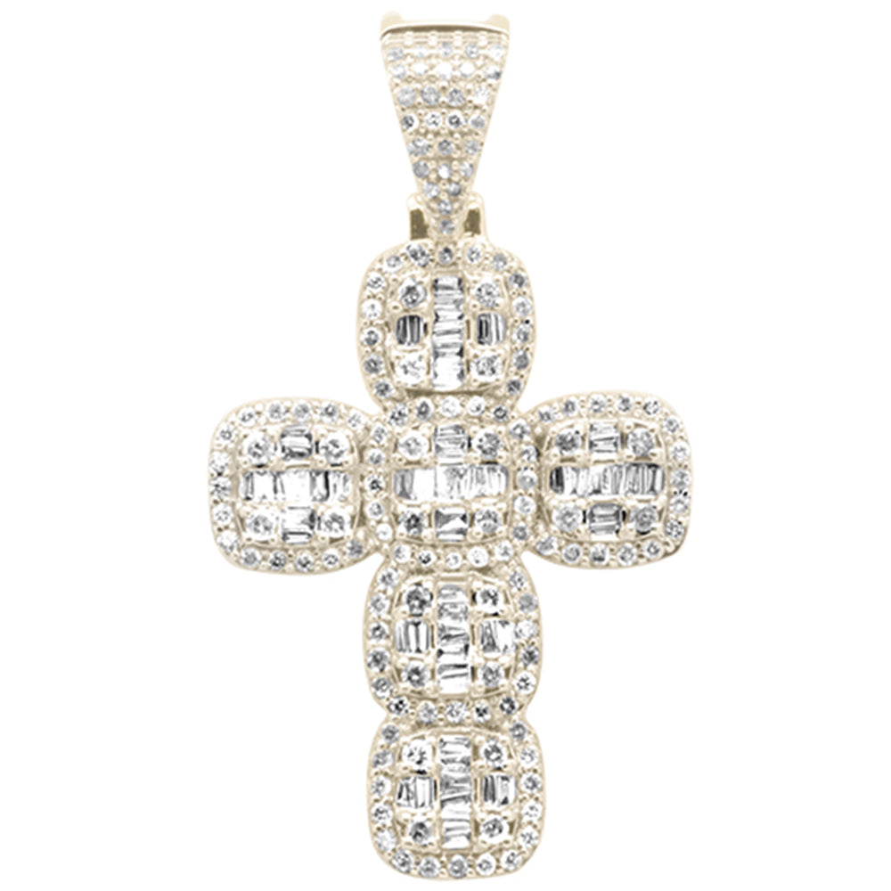 ''SPECIAL! 1.51ct G SI 10K Yellow GOLD Round & Baguette Diamond Cross Pendant''