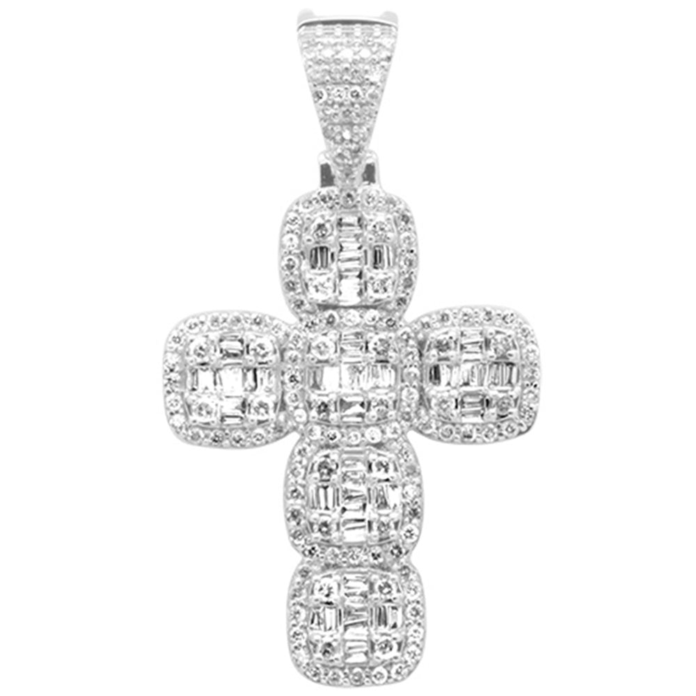 ''SPECIAL! 1.51ct G SI 10K White Gold Round & Baguette Diamond Cross PENDANT''