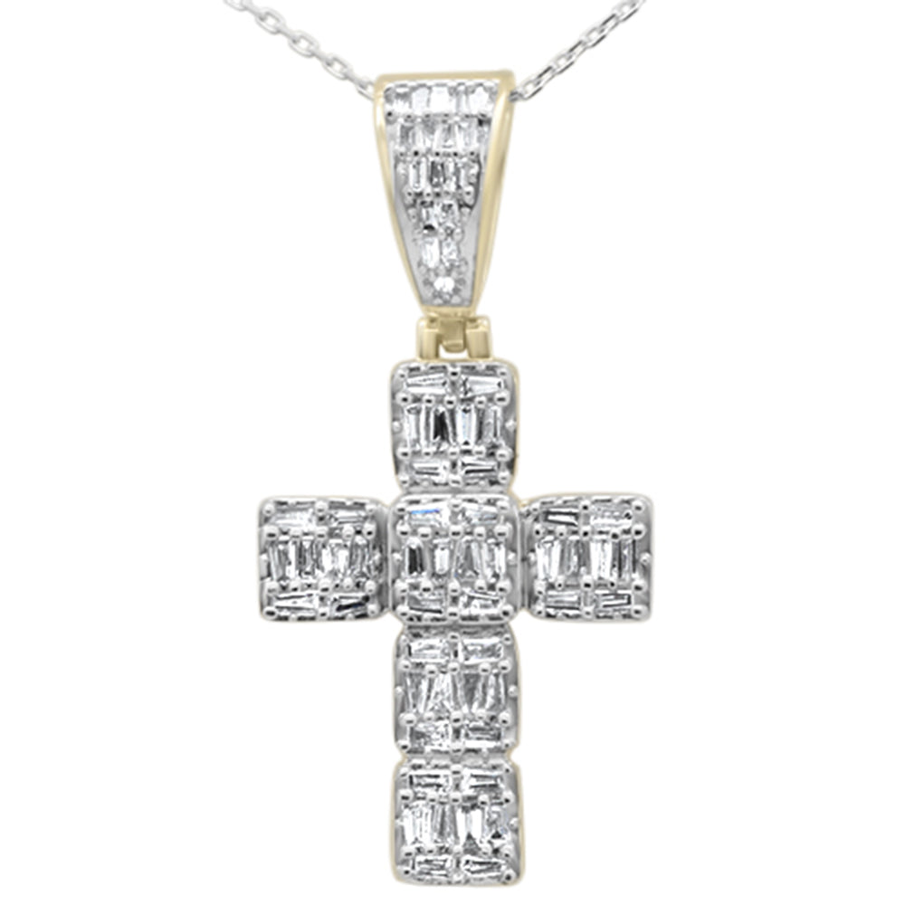 ''SPECIAL! .82ct G SI 10K Yellow GOLD Round & Baguette Diamond Cross Pendant Necklace 18''''''