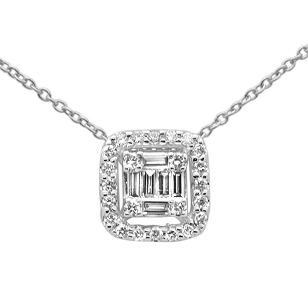 ''SPECIAL! .26ct G SI 14K White Gold Cushion Shaped Round & Baguette Diamond Pendant NECKLACE 18'''' Lo