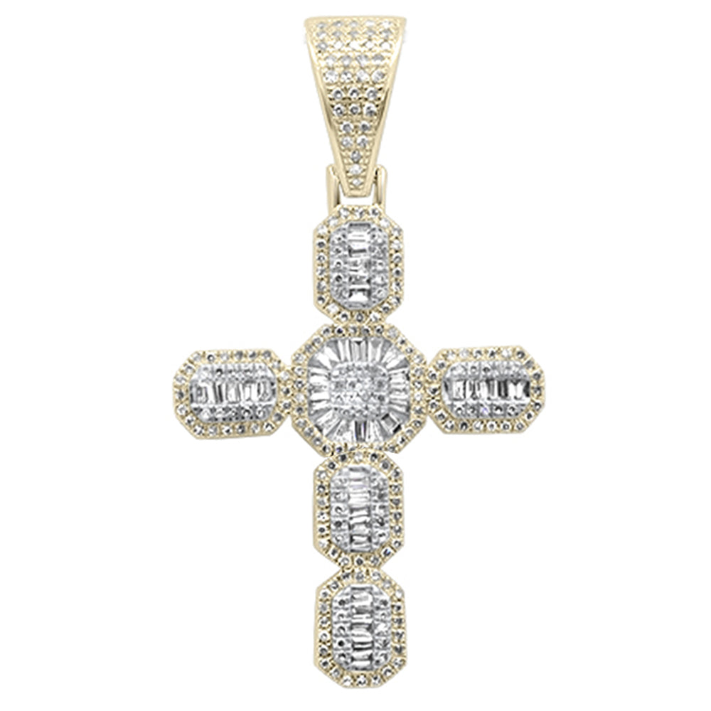 DIAMOND  CLOSEOUT!   .80ct G SI 10K Yellow Gold Round & Baguette DIAMOND Cross Pendant