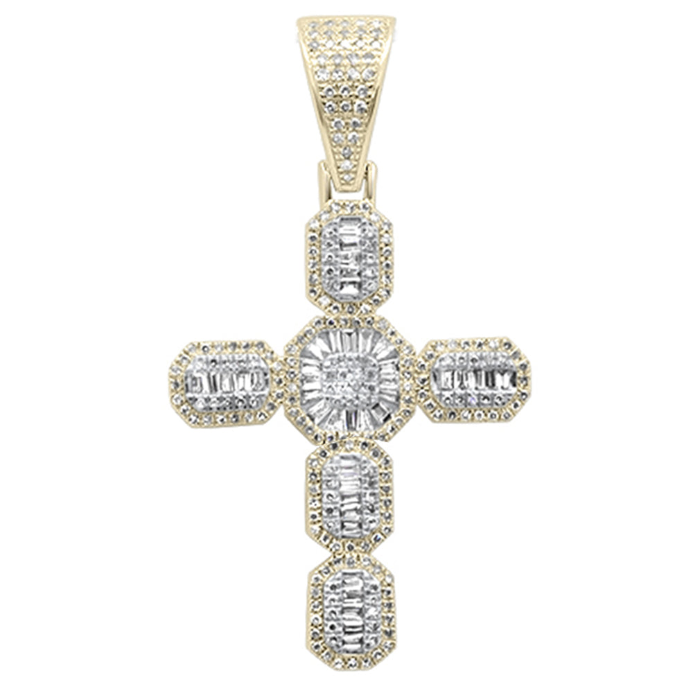 DIAMOND  CLOSEOUT!   .80ct G SI 10K Yellow Gold Round & Baguette Diamond Cross Pendant