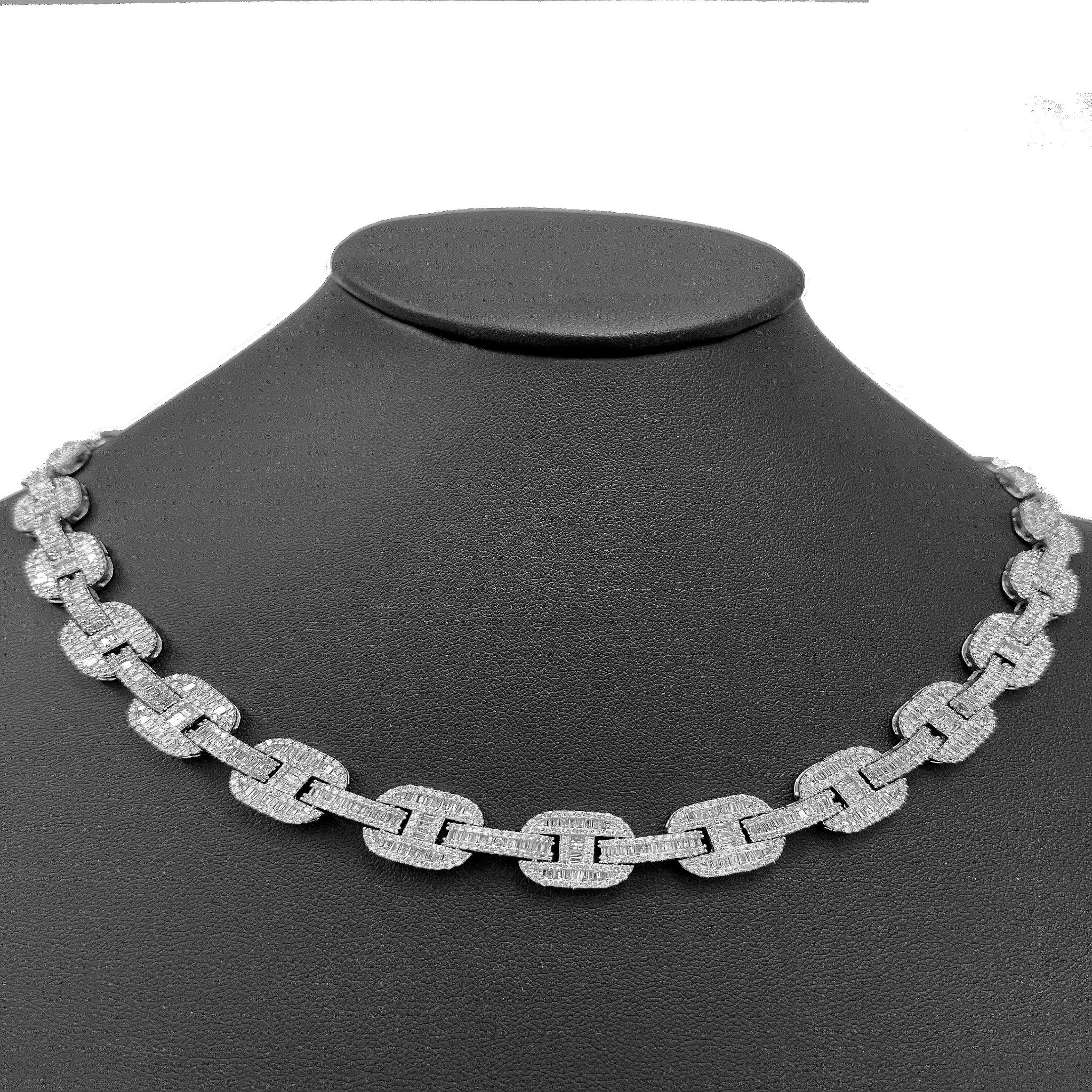 ''SPECIAL! 11mm 17.95ct G SI 14K White Gold Iced Out Diamond Round & Baguette NECKLACE 22''''''