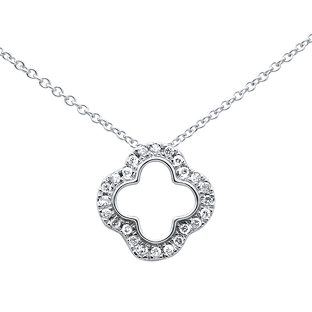 ''.12ct G SI 14K White Gold Diamond Four Leaf Clover PENDANT 18'''' Chain''