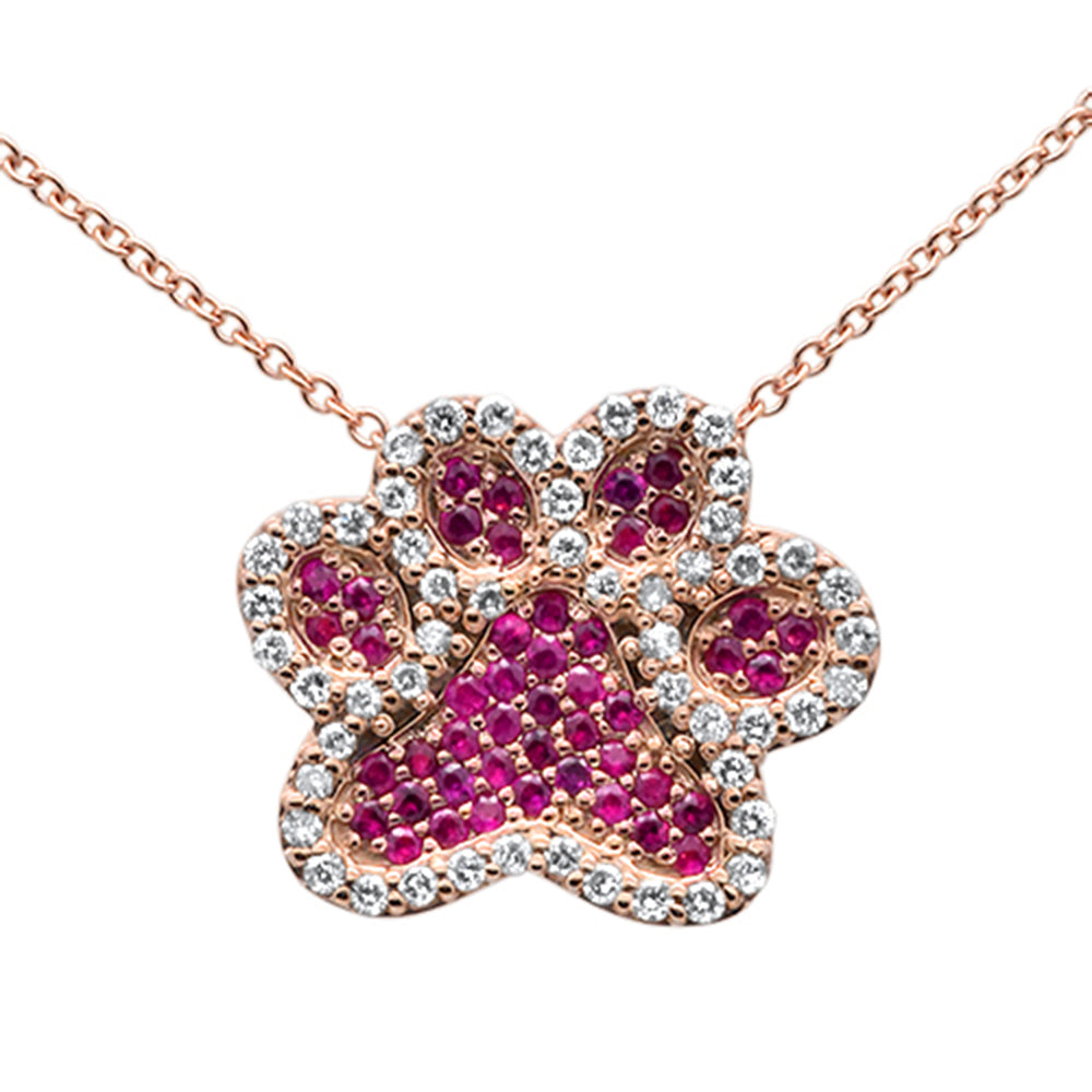 ''SPECIAL! .53ct G SI 14K Rose Gold DIAMOND Ruby Gemstones & DIAMONDs Dog Paw Pendant Necklace 18''''''