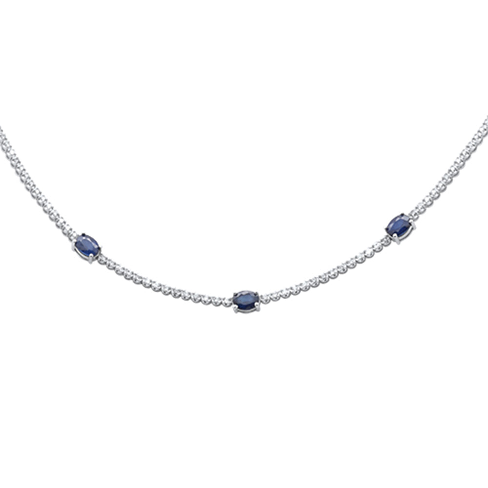 ''SPECIAL! 6.22ct G SI 14K White Gold Diamond & Oval Blue Sapphire Gemstone Tennis NECKLACE 18''''''