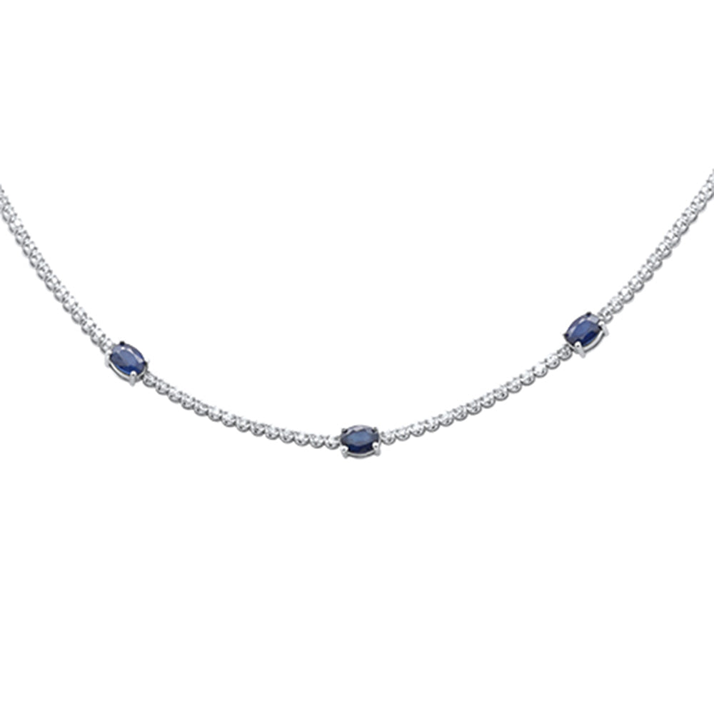 ''SPECIAL! 6.22ct G SI 14K White GOLD Diamond & Oval Blue Sapphire Gemstone Tennis Necklace 18''''''