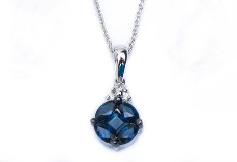 ''.45ct 14k White GOLD Blue Sapphire & Diamond Pendant Necklace 18'''' Long''