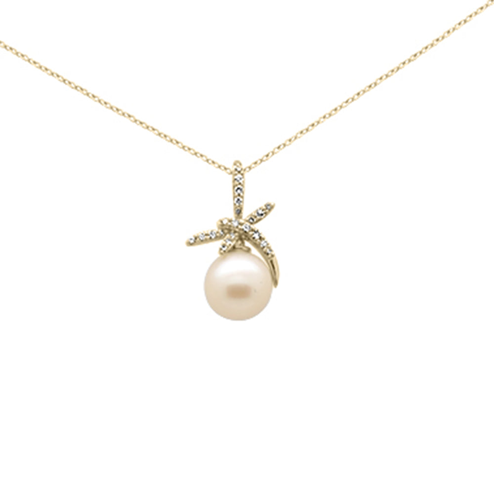 ''SPECIAL! .12ct G SI 14K Yellow Gold Diamond Pearl Pendant NECKLACE''