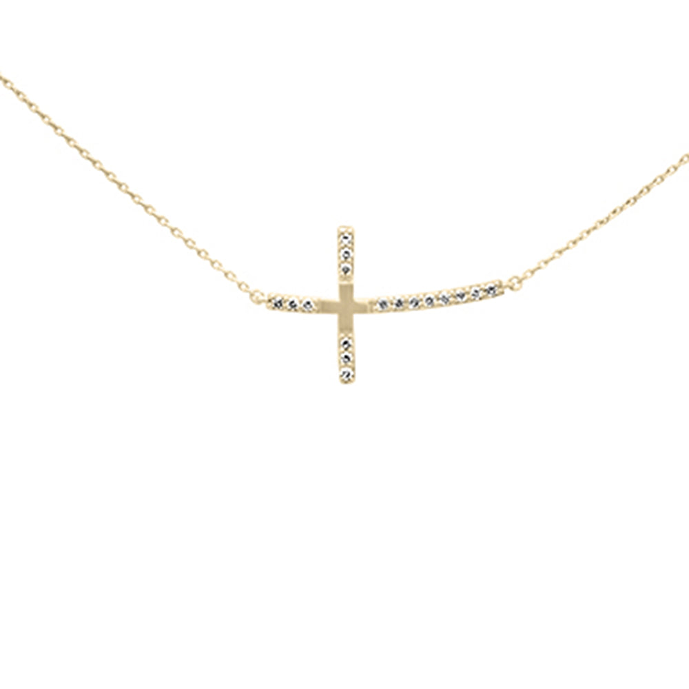 ''SPECIAL! .15ct G SI 14K Yellow GOLD Diamond Side Cross Pendant Necklace''