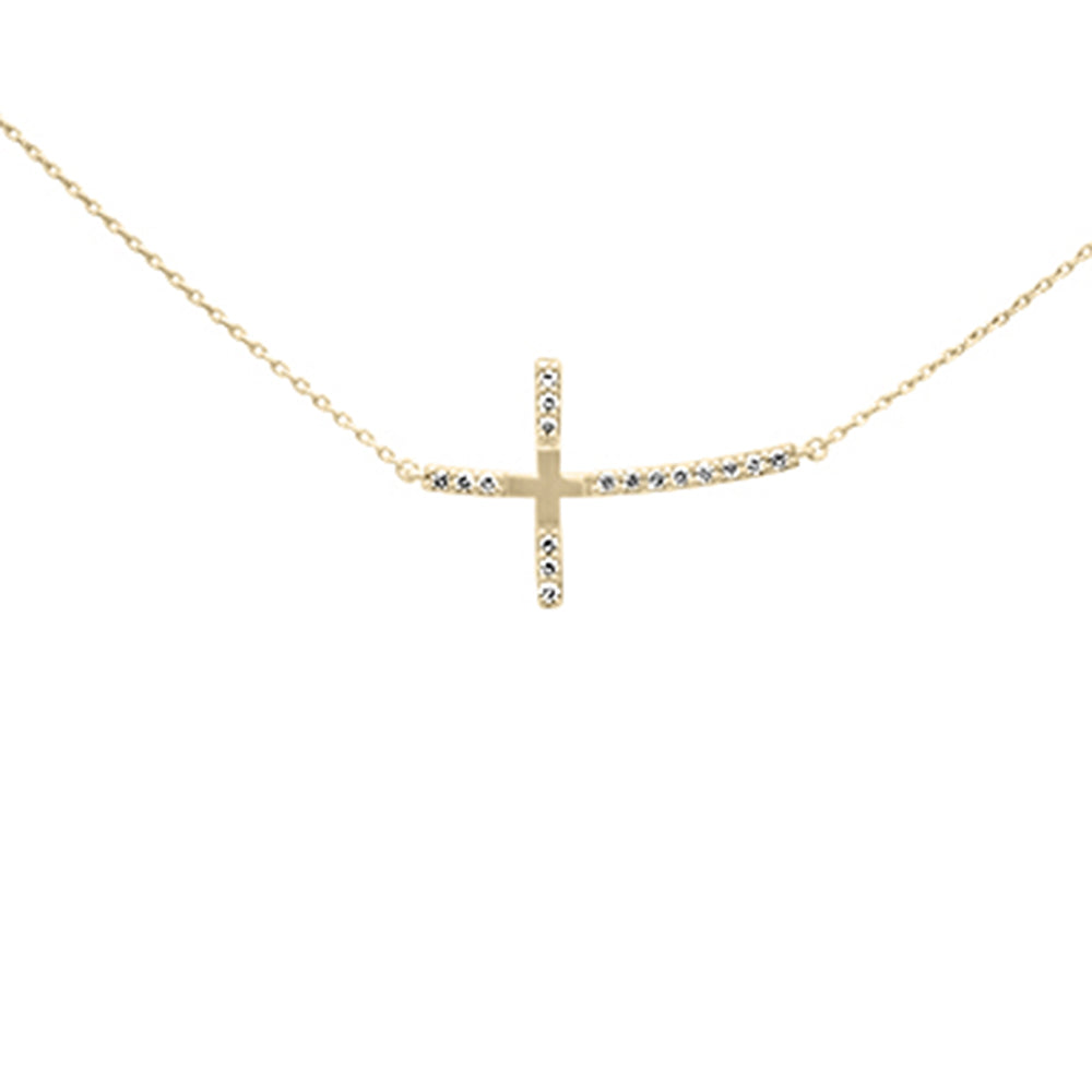''SPECIAL! .15ct G SI 14K Yellow Gold DIAMOND Side Cross Pendant Necklace''