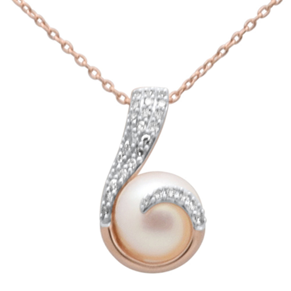 ''.12ct G SI 14K Rose GOLD Diamond & Pearl Pendant Necklace 18'''' Long''