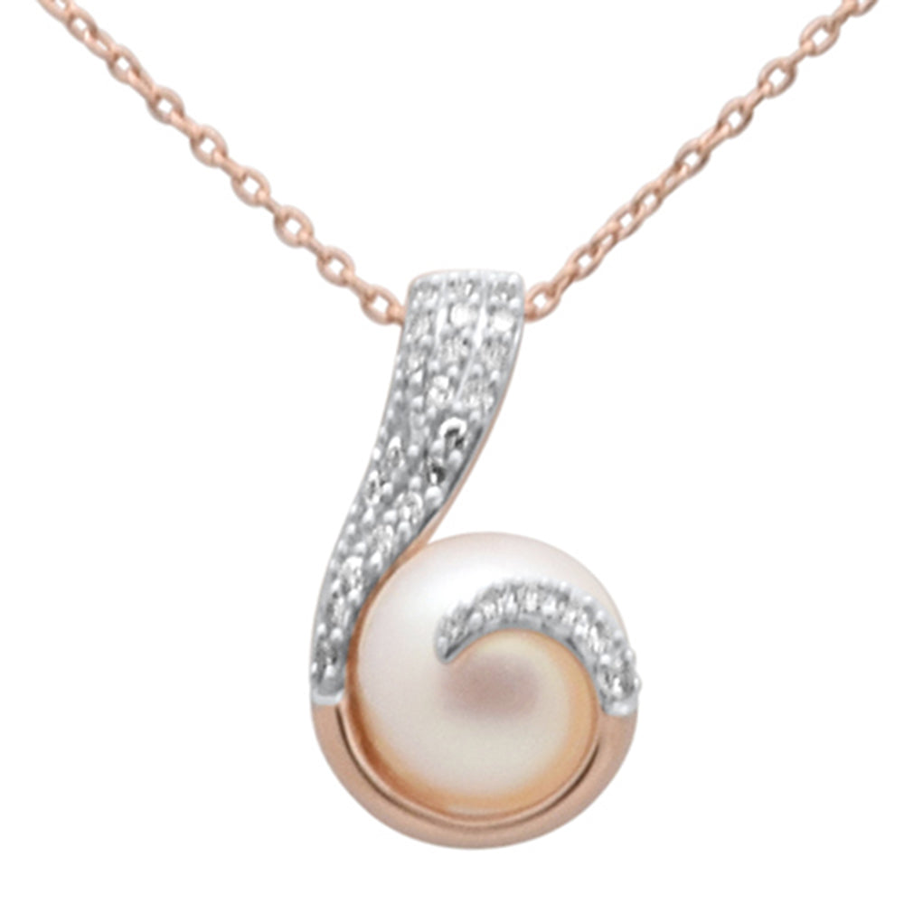 ''.12ct G SI 14K Rose Gold Diamond & Pearl PENDANT Necklace 18'''' Long''