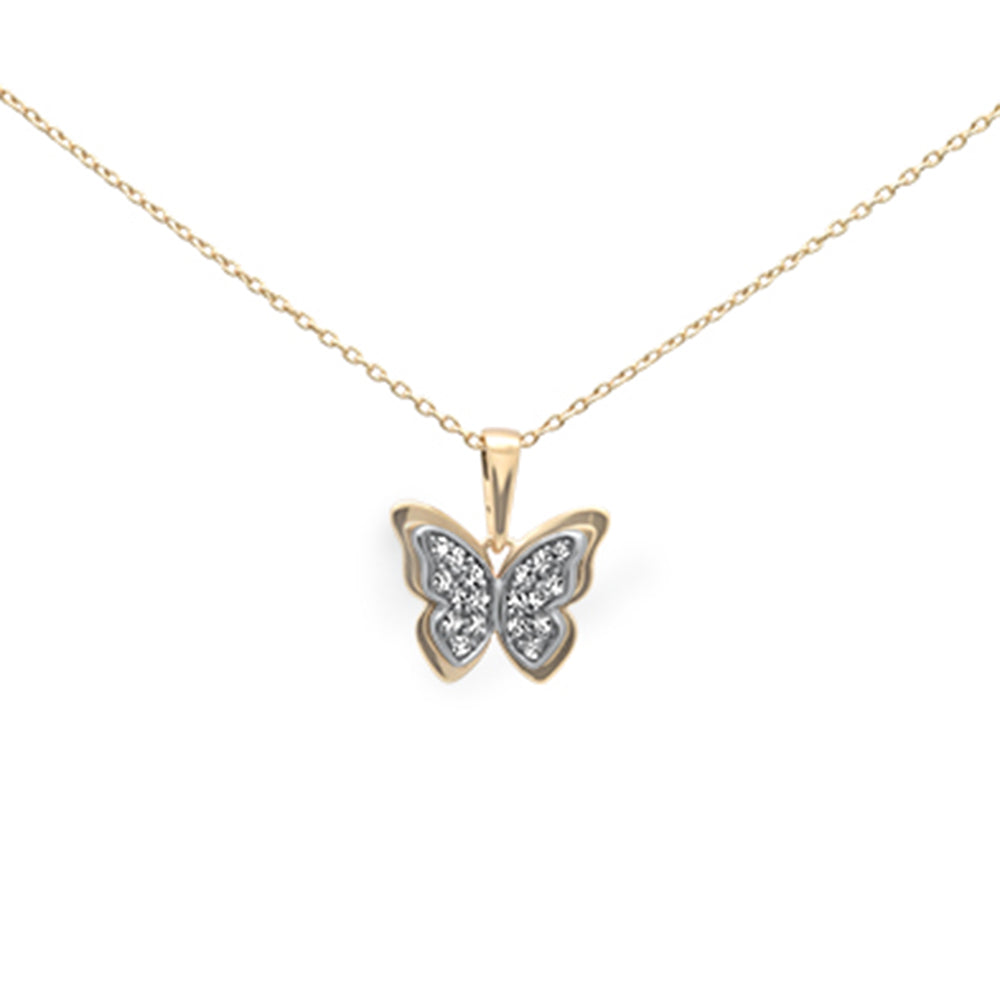 ''SPECIAL! .13ct G SI 14K Two Tone GOLD Diamond Butterfly Pendant Necklace''