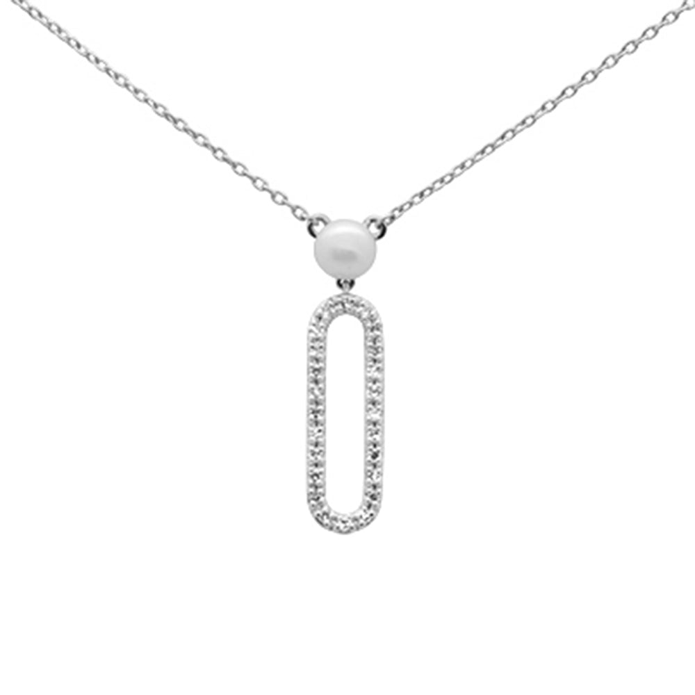 SPECIAL!  .10ct G SI 14K White Gold DIAMOND Pearl & DIAMOND Paperclip Pendant Necklace