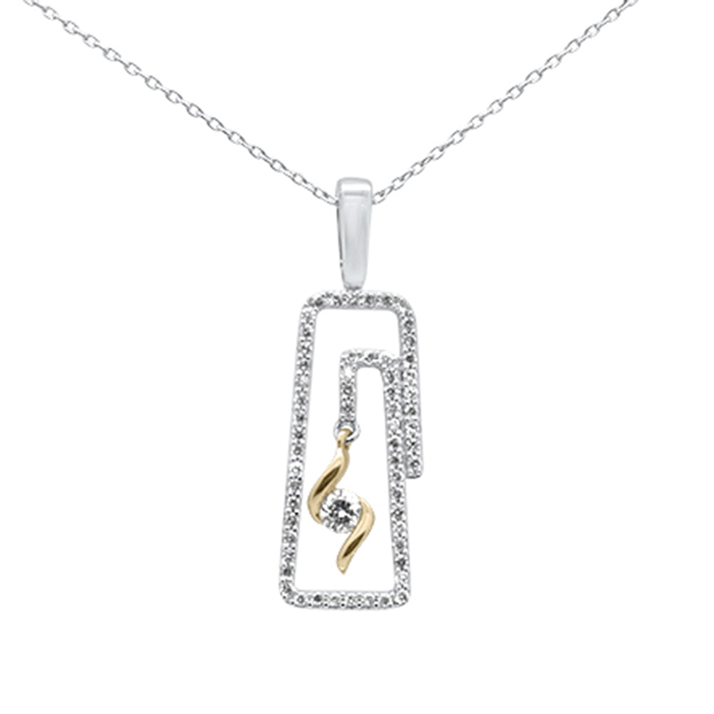 ''SPECIAL! .33ct G SI 14K Two Tone GOLD Diamond Rectangle Swirl Dancing Diamond Pendant Neklace''