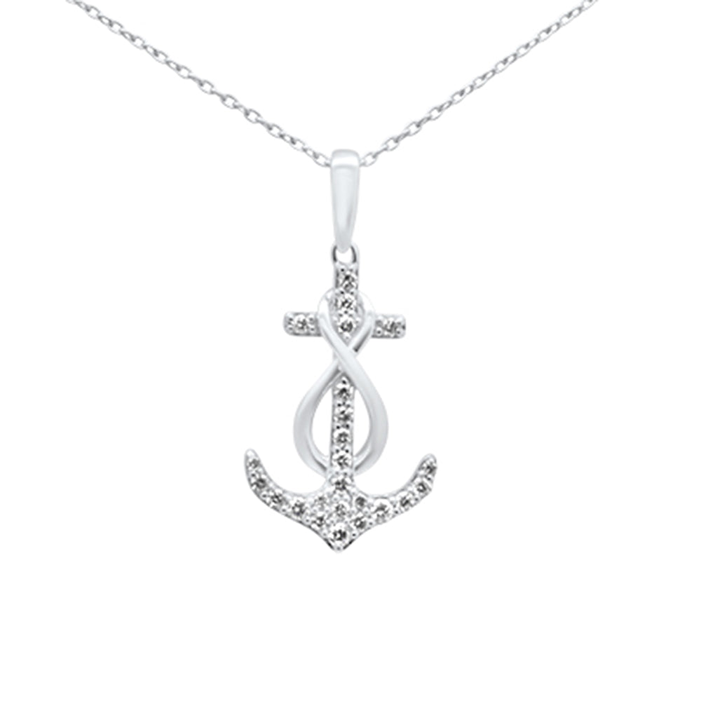 ''SPECIAL! .20ct G SI 14K White Gold DIAMOND Anchor Infinity Pendant Necklace''