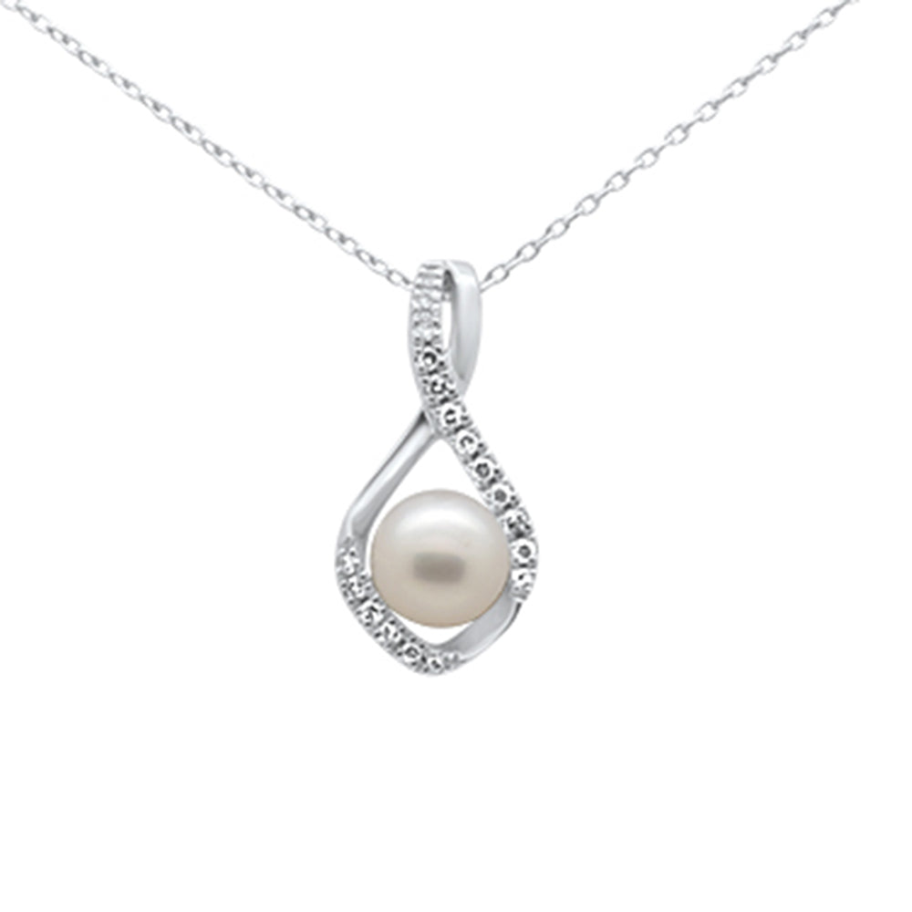 ''SPECIAL! .10ct G SI 14K White Gold DIAMOND Pearl Pendant Necklace''