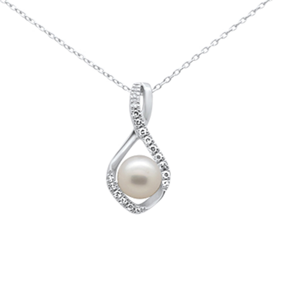 ''SPECIAL! .10ct G SI 14K White GOLD Diamond Pearl Pendant Necklace''