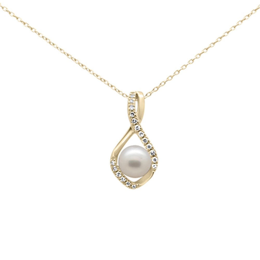 ''SPECIAL! .10ct G SI 14K Yellow Gold Diamond Pearl PENDANT Necklace''