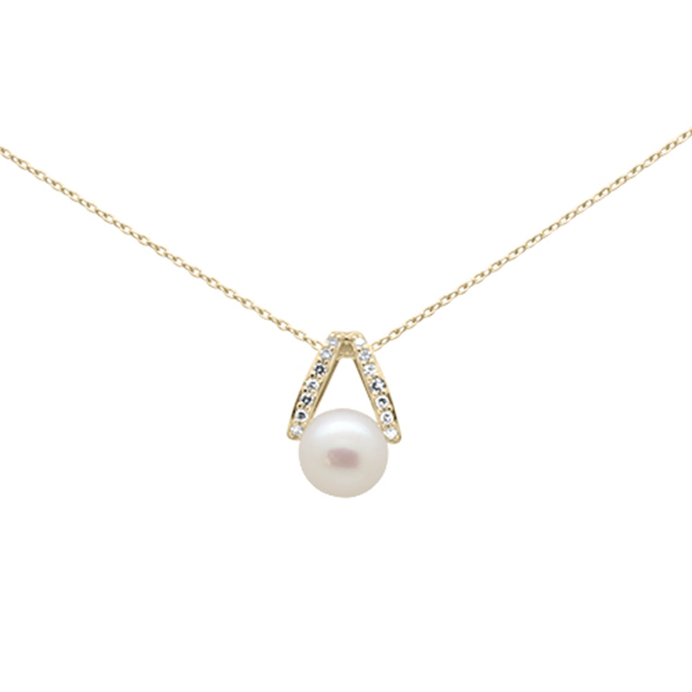 ''SPECIAL! .08ct G SI 14K Yellow Gold Diamond Pearl PENDANT Necklace''