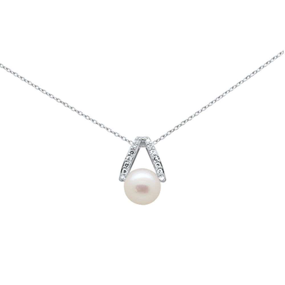 ''SPECIAL! .08ct G SI 14K White Gold Diamond Pearl PENDANT Necklace''