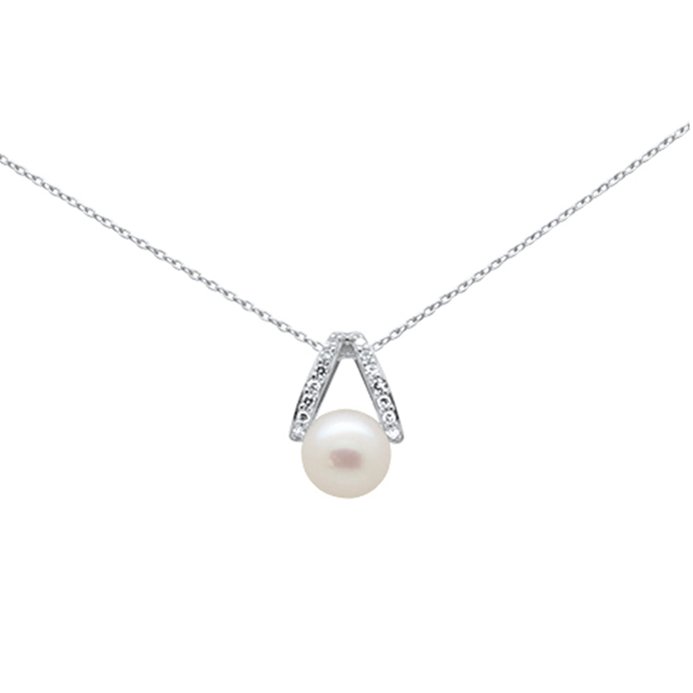 SPECIAL!  .08ct G SI 14K White Gold DIAMOND Pearl Pendant Necklace