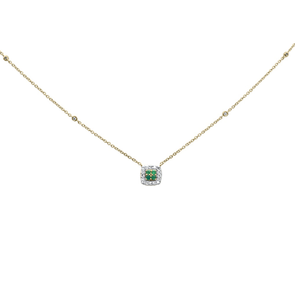 ''.15ct G SI 14K Yellow Gold Diamond Emerald Gemstone & Diamonds PENDANT Necklace 18''''''