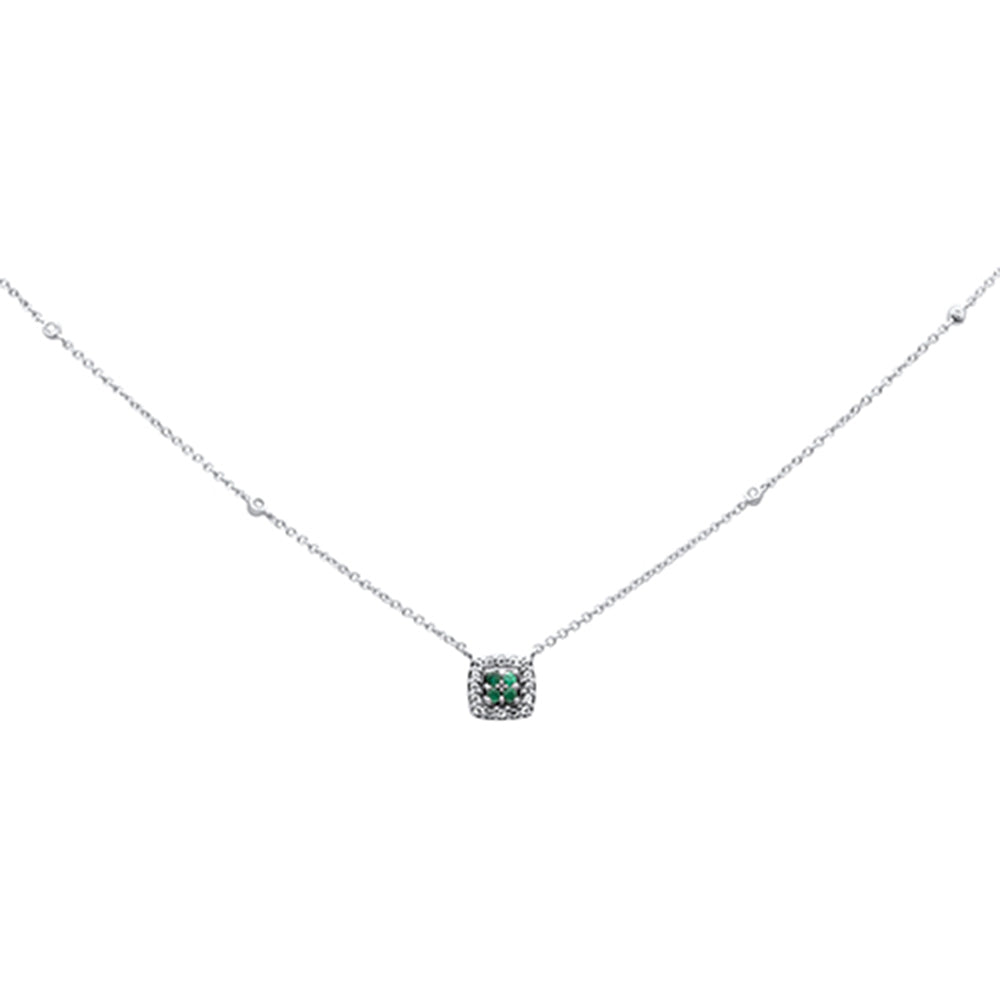 ''.14ct G SI 14K White Gold Diamond Cushion Shaped Emerald & Diamond PENDANT Necklace 18'''' Long''