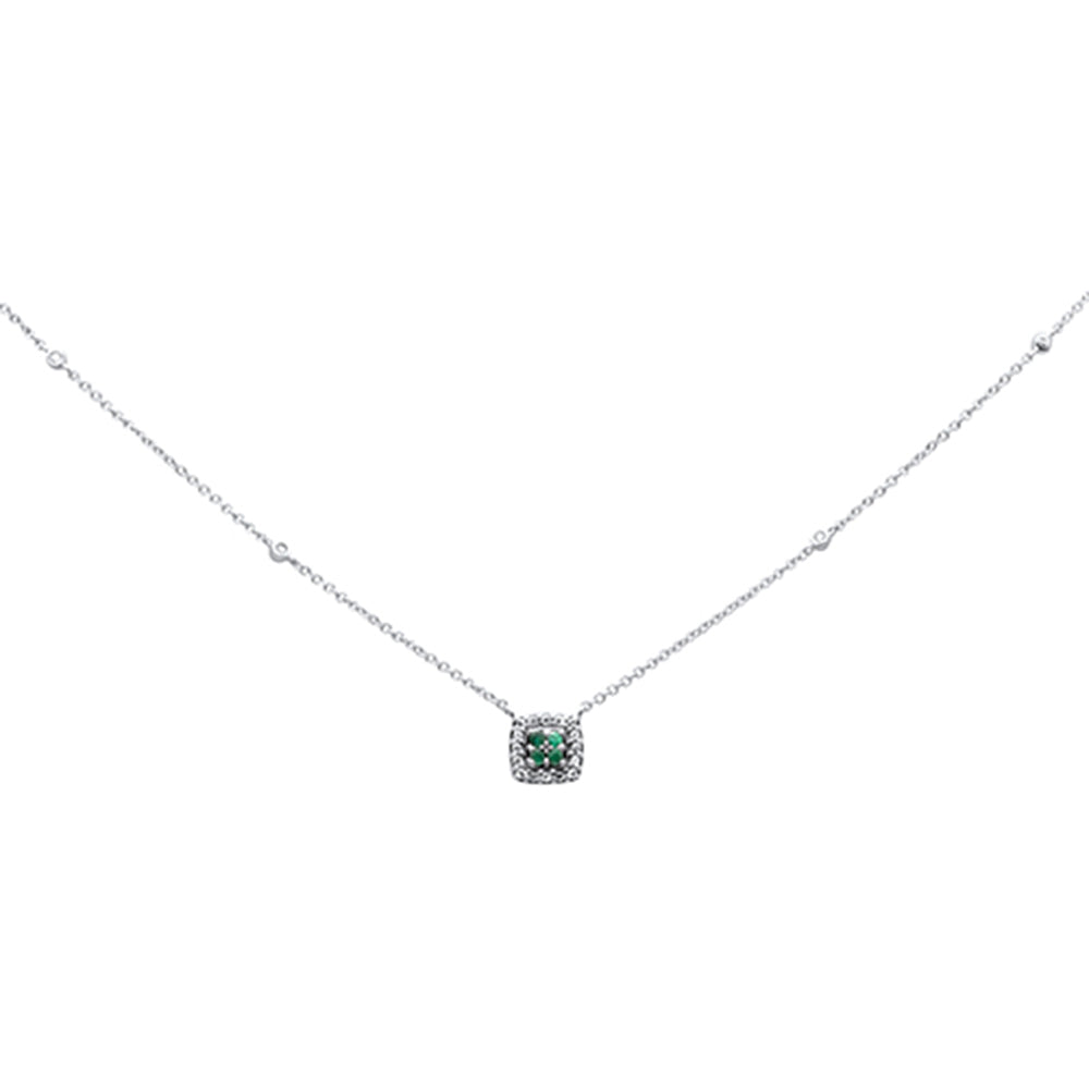 ''.14ct G SI 14K White Gold DIAMOND Cushion Shaped Emerald & DIAMOND Pendant Necklace 18'''' Long''