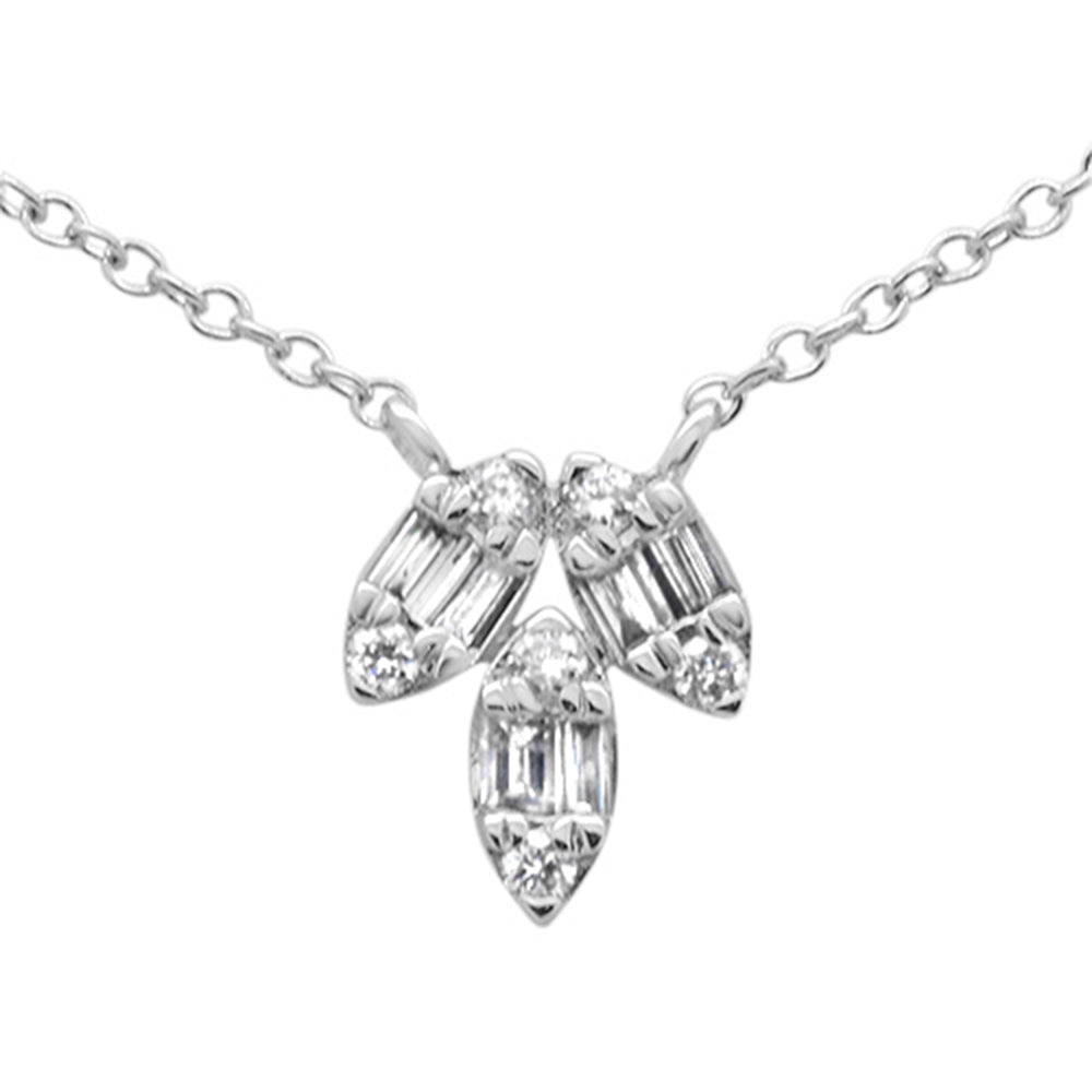 ''SPECIAL! .21ct G SI 14K White Gold Round & Baguette Diamond PENDANT Necklace 16-18''''''