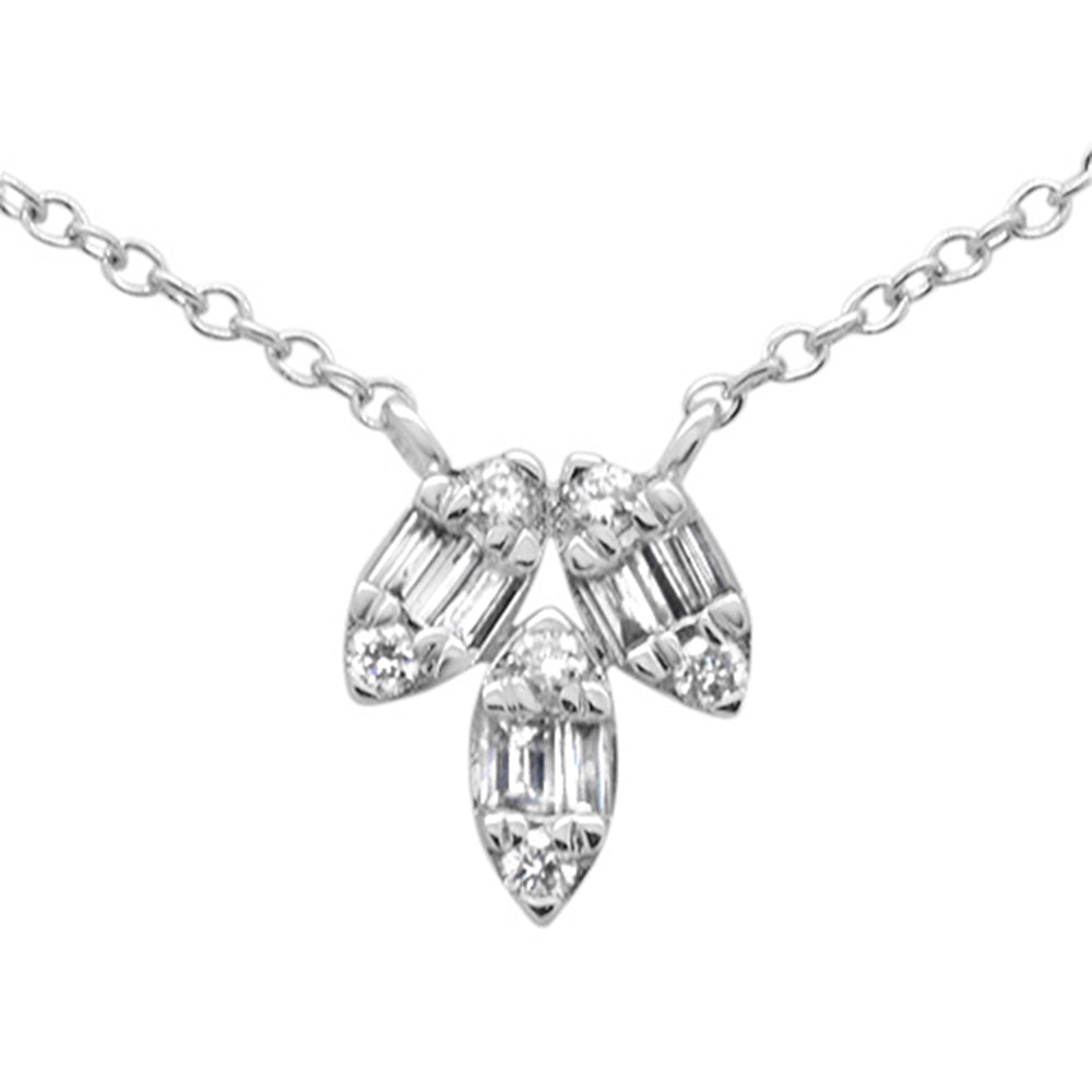 ''SPECIAL! .21ct G SI 14K White Gold Round & Baguette DIAMOND Pendant Necklace 16-18''''''