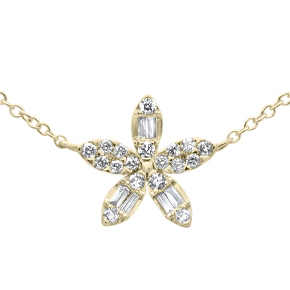 ''SPECIAL! .23ct G SI 14K Yellow Gold Round & Baguette Diamond Flower PENDANT Necklace 16-18''''''